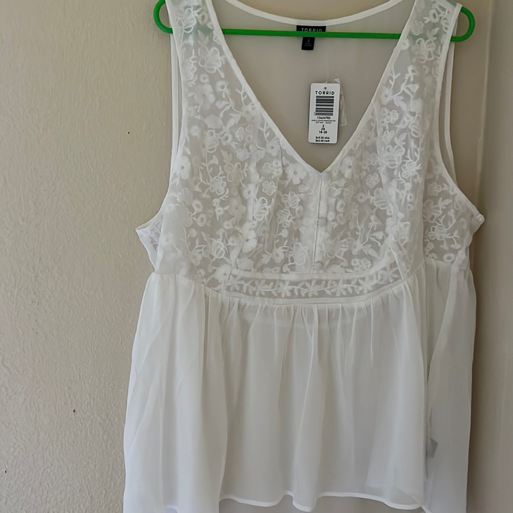 Brand new with tags sheer tank top white chiffon embroidered